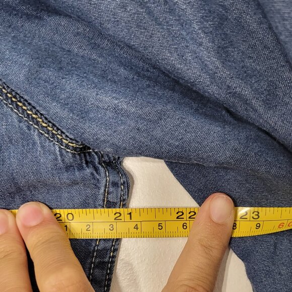 Vintage Blue Jeans Pockets Cotton Collared Slim Fit Button-Up Denim Shirt Small - Picture 13 of 14